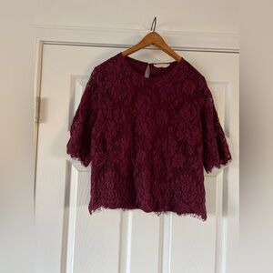 Elodie Red Lace Flutter Sleeve Blouse